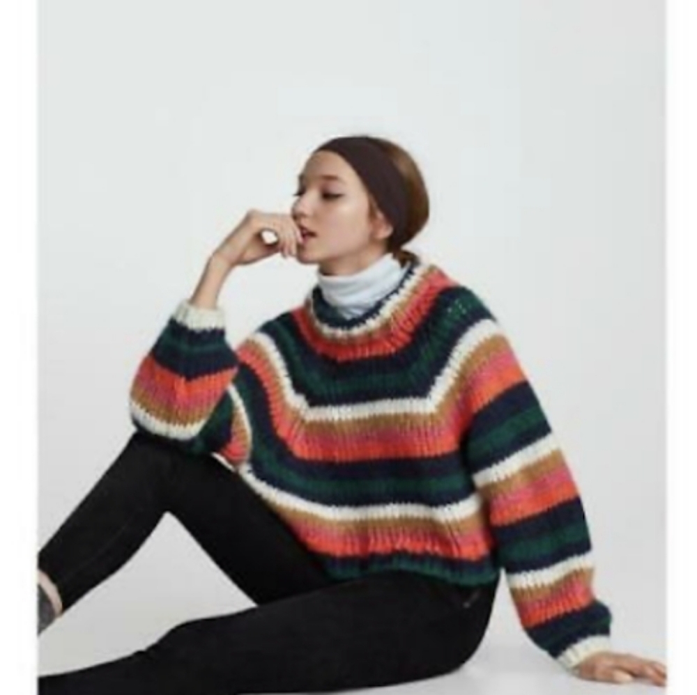 Zara Knit Mock Mohair Bow Crop Sweater Sz M